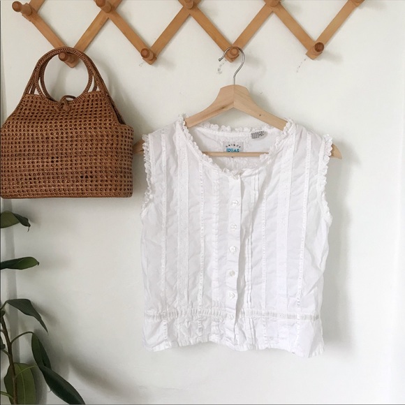 Vintage Tops - Vintage boho sleeveless white blouse size M